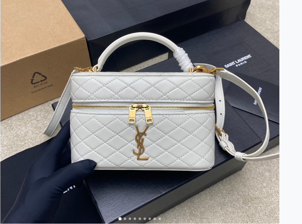 White quilted handbag with gold hardware